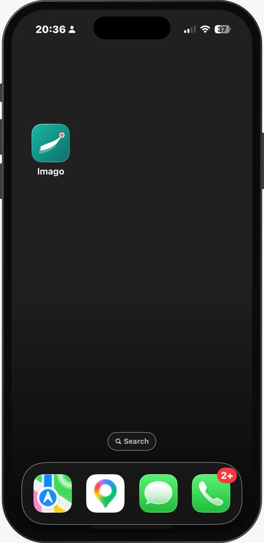 An iPhone Home Screen showing the Imago app icon